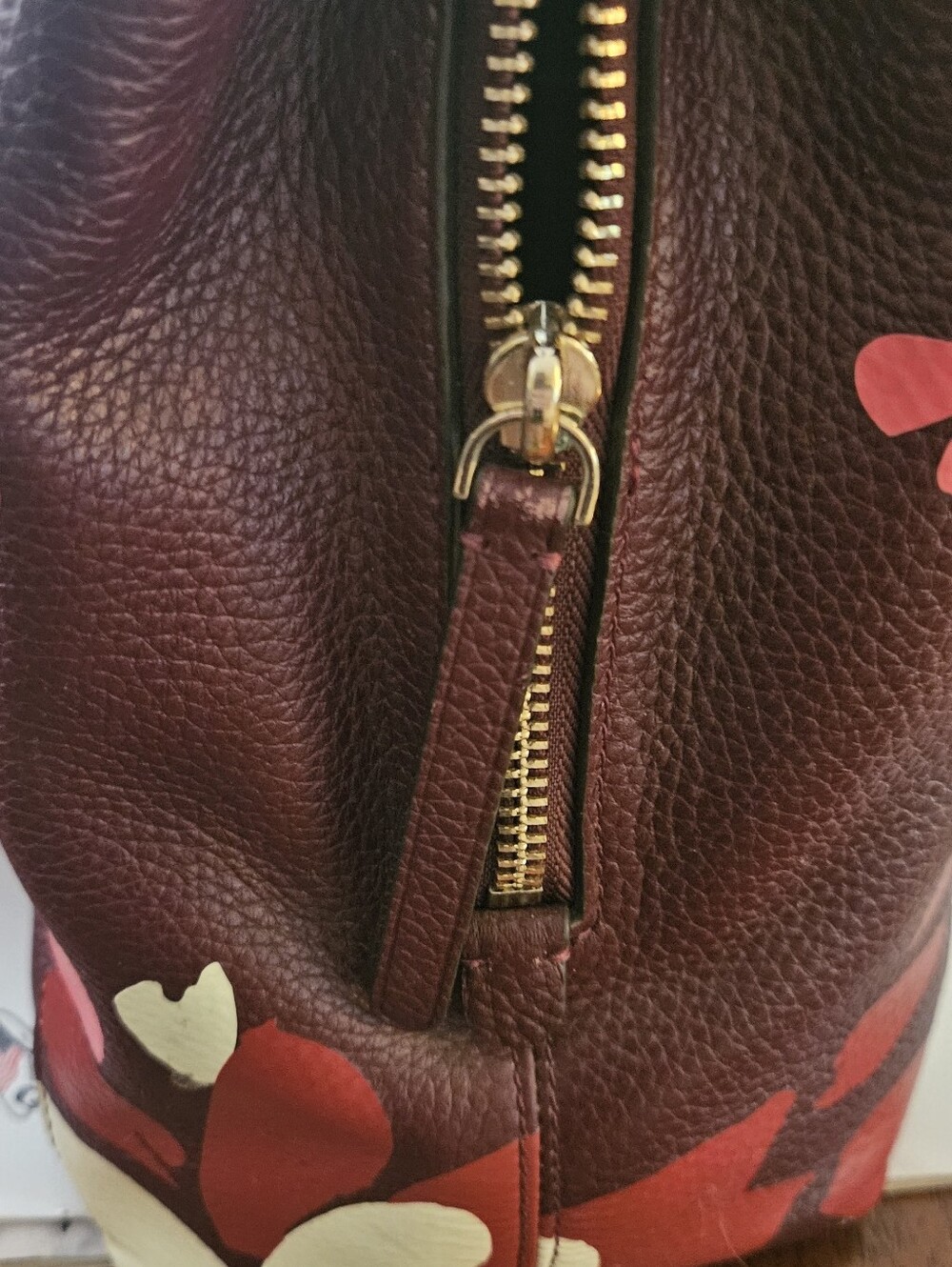 kate spade Burgundy Floral Leather Shoulder Bag with Pink & White Accents - Picture 6 of 8